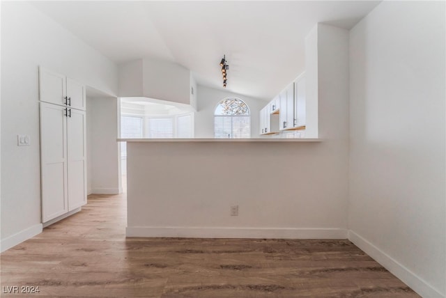 unfurnished room featuring lofted ceiling and light hardwood / wood-style floors