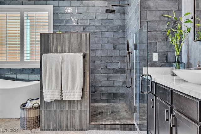 bathroom with vanity and walk in shower