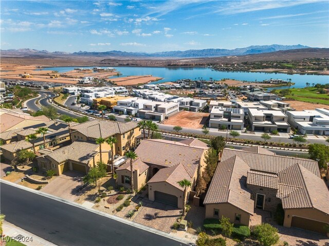 aerial view with a water and mountain view