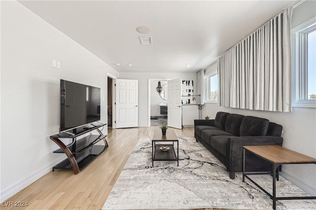 living room with light wood-type flooring