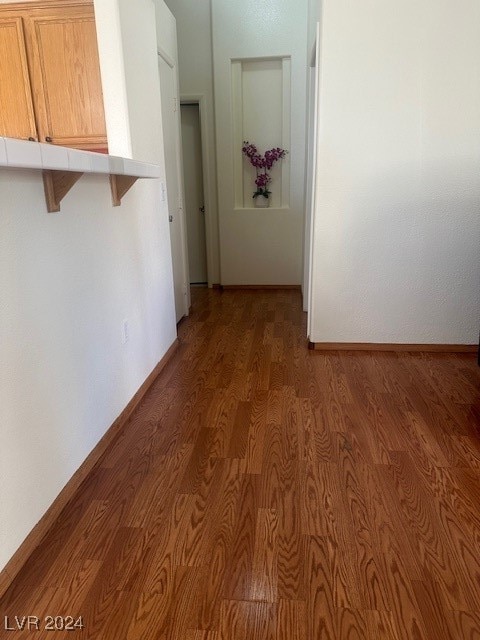 hallway featuring dark wood-type flooring