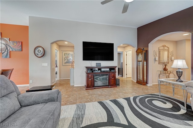 living room with ceiling fan