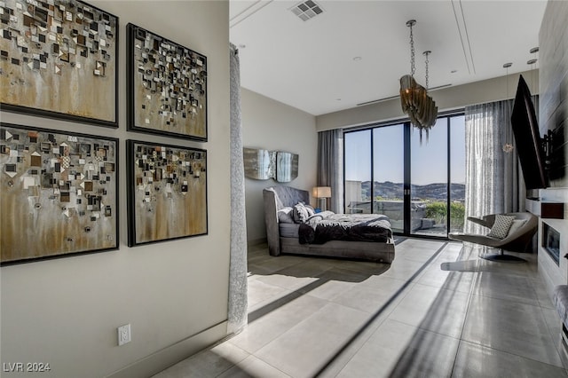 bedroom featuring a chandelier