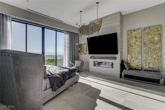 tiled bedroom with multiple windows