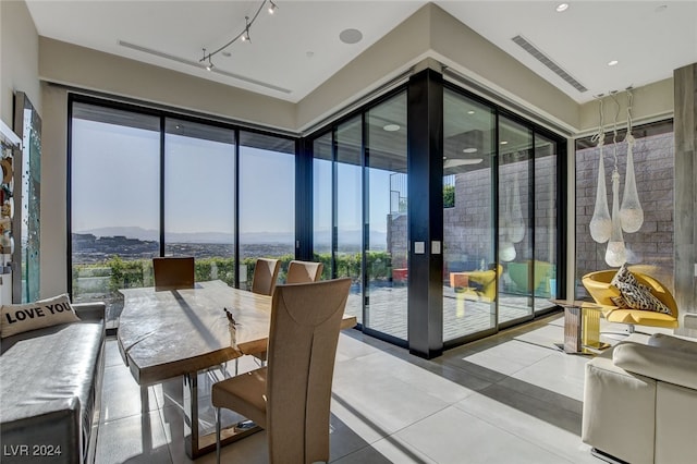 interior space with a mountain view