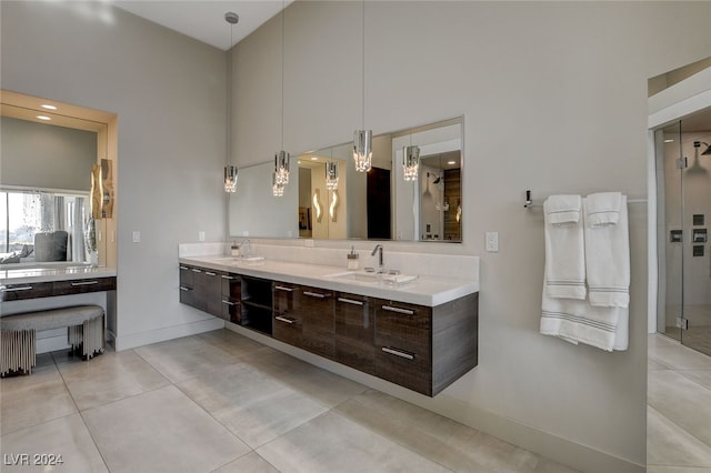 bathroom with vanity and tile patterned floors