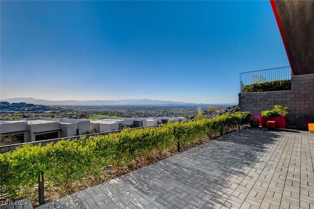 view of patio with a mountain view