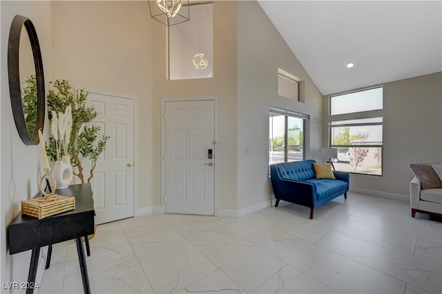 entryway with high vaulted ceiling