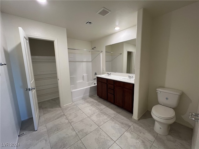 full bathroom featuring vanity, toilet, and tub / shower combination