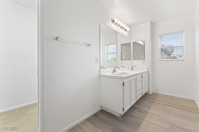 bathroom featuring vanity, hardwood / wood-style flooring, and plenty of natural light