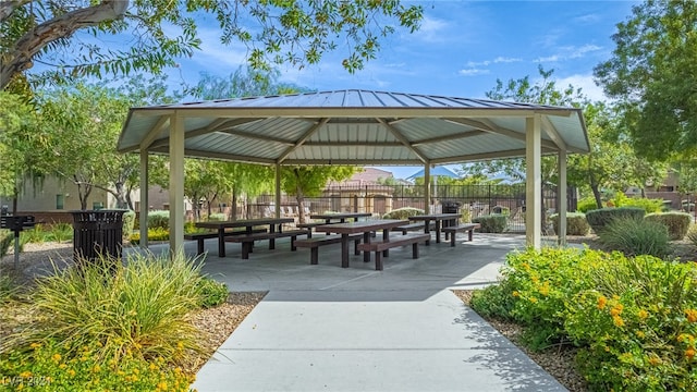 view of community featuring a patio and a gazebo