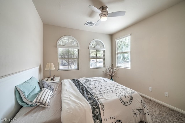 bedroom with carpet flooring and ceiling fan