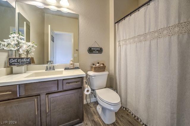 bathroom with hardwood / wood-style flooring, vanity, and toilet