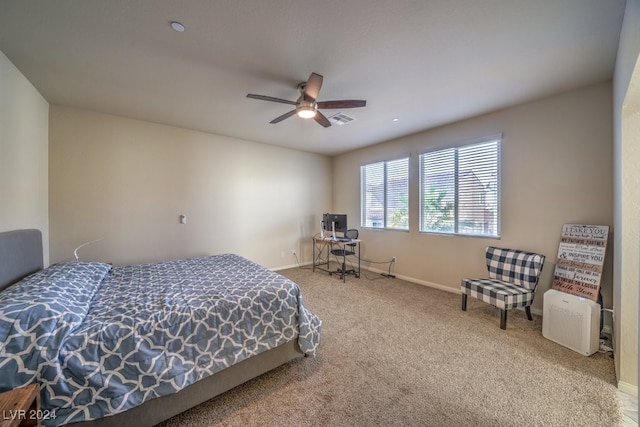 bedroom featuring carpet flooring and ceiling fan