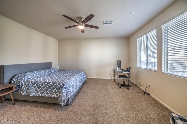 bedroom with carpet floors and ceiling fan