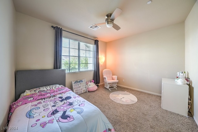 bedroom featuring carpet and ceiling fan