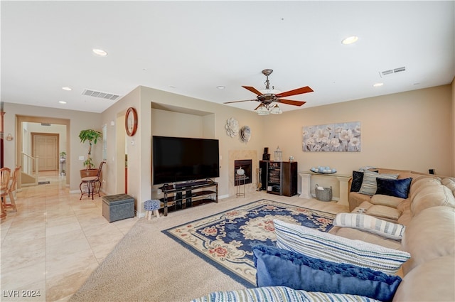 living room with ceiling fan