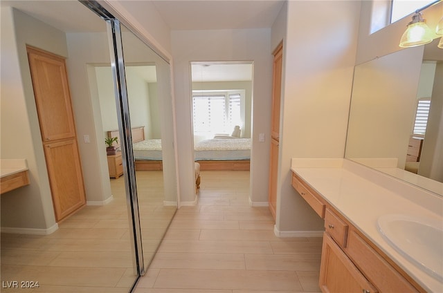 bathroom with hardwood / wood-style floors and vanity