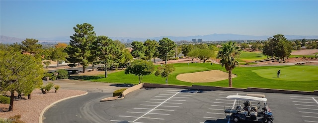 view of home's community with a lawn and a mountain view