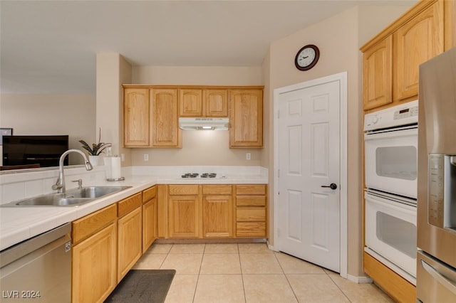 kitchen with light brown cabinets, appliances with stainless steel finishes, and sink