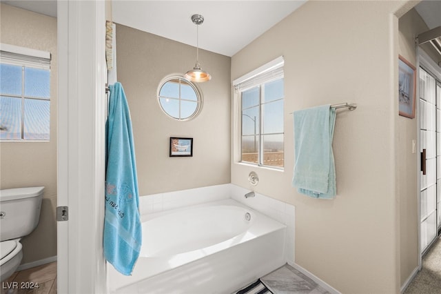 bathroom featuring a tub and toilet