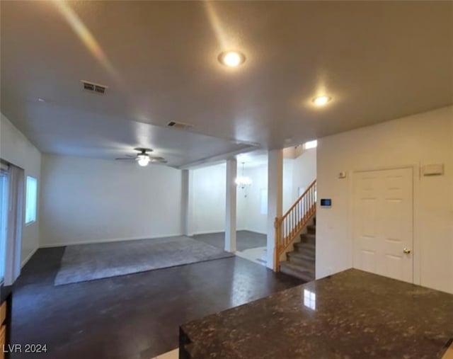 basement featuring ceiling fan