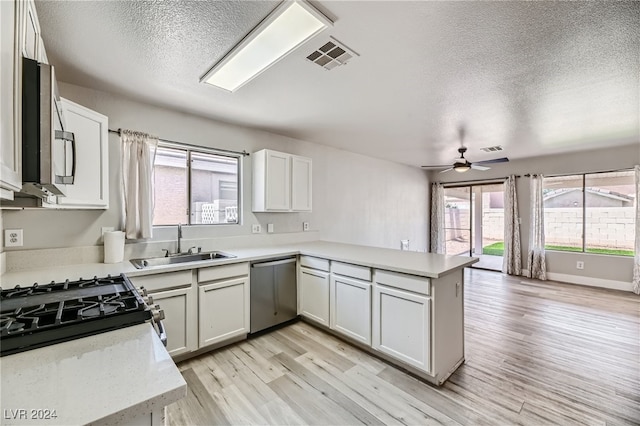 kitchen featuring kitchen peninsula, appliances with stainless steel finishes, sink, and a wealth of natural light