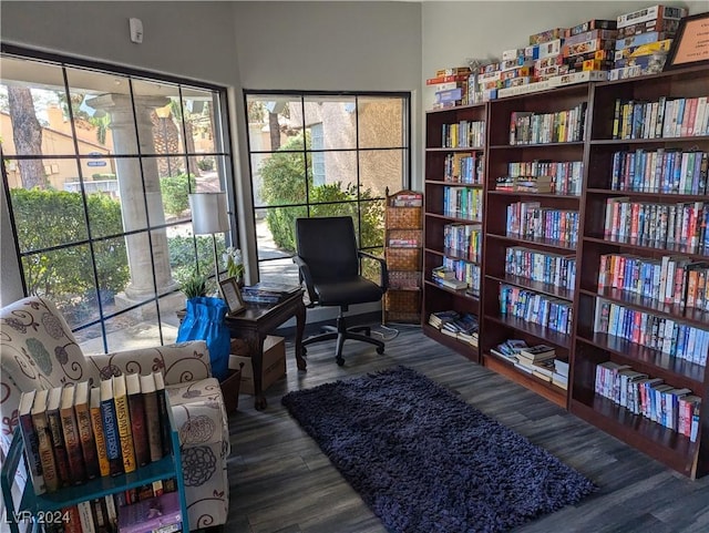 living area with hardwood / wood-style floors and a healthy amount of sunlight