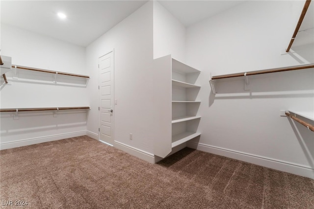 walk in closet featuring dark colored carpet