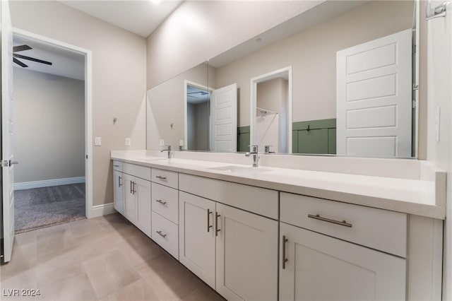 bathroom with vanity and ceiling fan