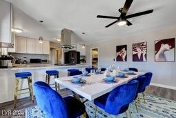 dining room featuring hardwood / wood-style flooring and ceiling fan