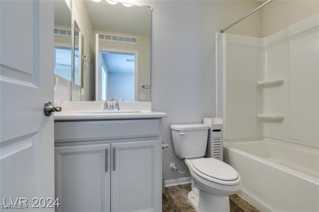 full bathroom with vanity, bathing tub / shower combination, and toilet