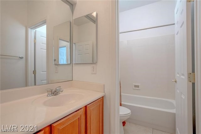 full bathroom featuring shower / bathtub combination, vanity, tile patterned flooring, and toilet