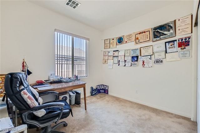 office featuring light colored carpet