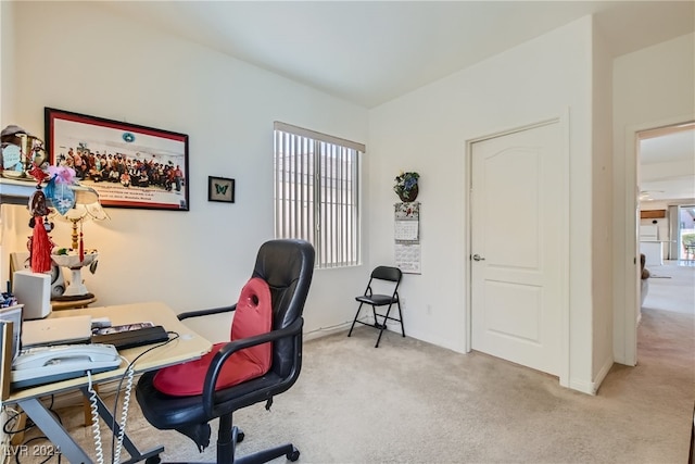 view of carpeted home office