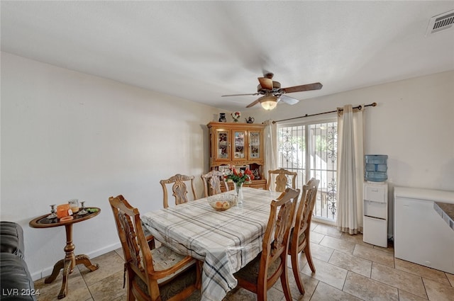 dining room with ceiling fan