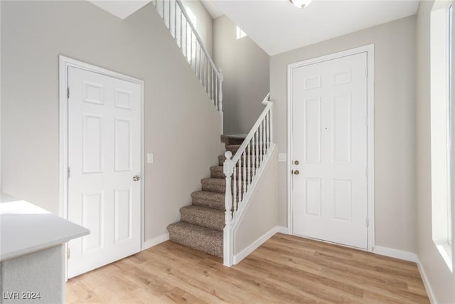 foyer with light wood-type flooring and a wealth of natural light