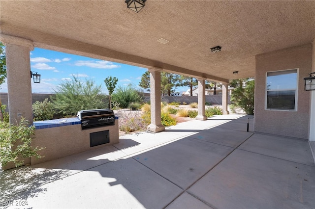 view of patio featuring area for grilling and exterior kitchen