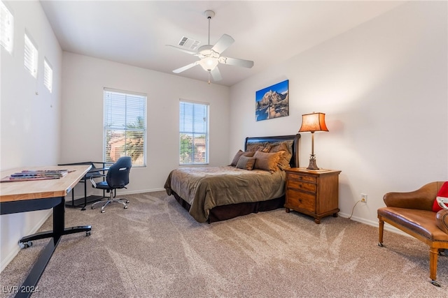 bedroom featuring carpet and ceiling fan