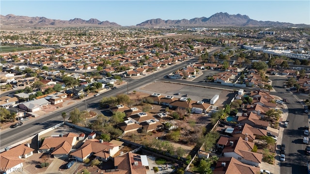 drone / aerial view featuring a mountain view