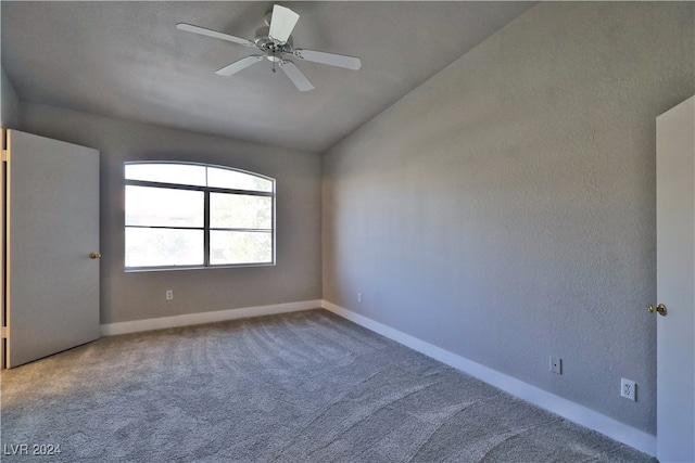 spare room featuring ceiling fan and carpet floors