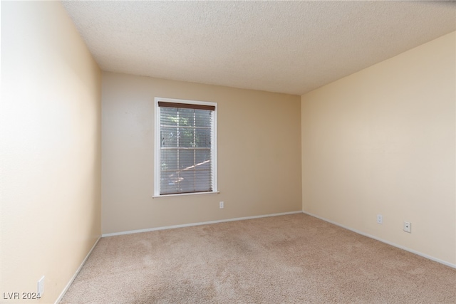 empty room with light carpet and a textured ceiling