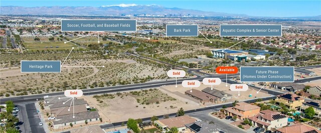 birds eye view of property with a mountain view