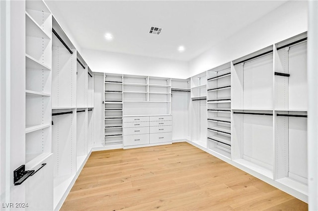 spacious closet featuring light hardwood / wood-style flooring