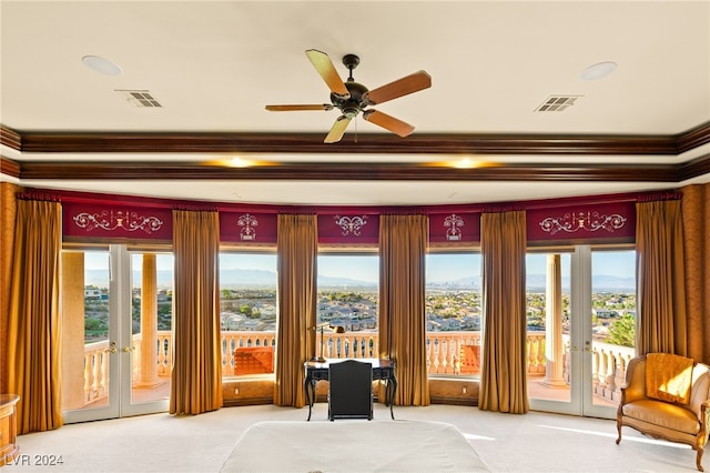 unfurnished sunroom featuring french doors and visible vents