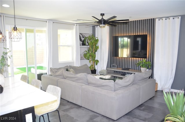 living room featuring ceiling fan