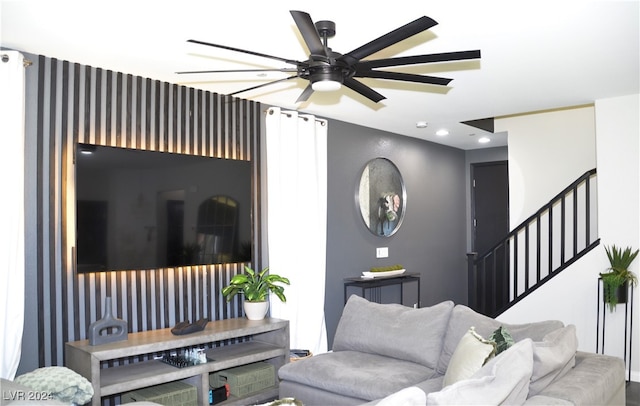 living room featuring ceiling fan