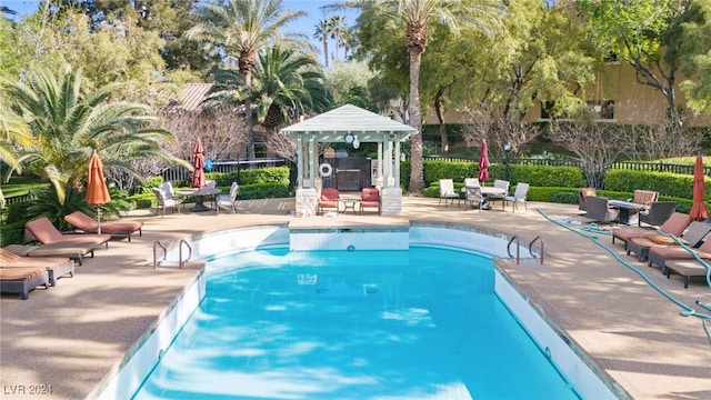 view of swimming pool with a patio area