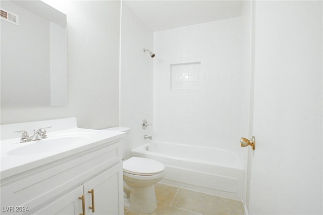 full bathroom featuring tile patterned flooring, vanity, toilet, and bathing tub / shower combination