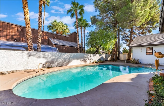 view of swimming pool with a patio